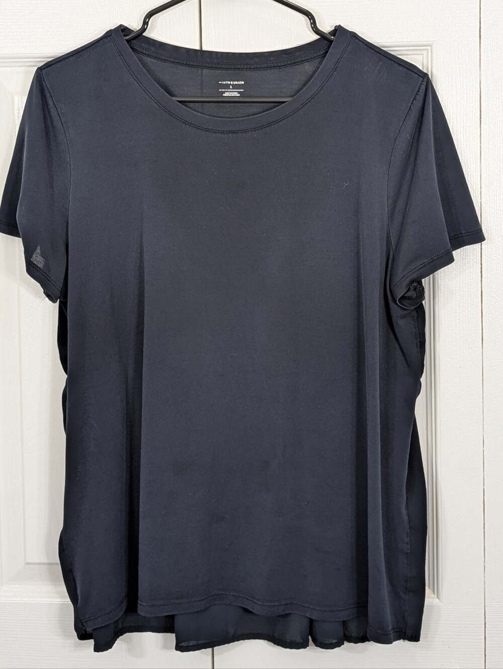 14th & Union: Shirred Mixed Media T-Shirt - Navy - Size Large